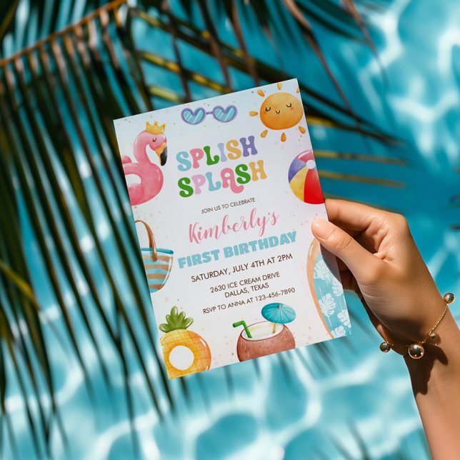 Splish Splash Birthday Bash Girl Pool Party Invitation (Creator Uploaded)