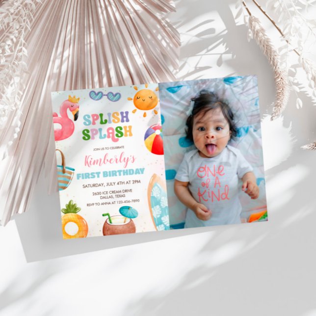 Splish Splash Birthday Bash Girl Pool Party Photo Invitation (Creator Uploaded)
