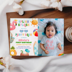 Splish Splash Birthday Bash Girl Pool Party Photo Invitation