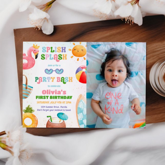 Splish Splash Birthday Bash Girl Pool Party Photo Invitation (Creator Uploaded)