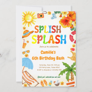Splish Splash Birthday Bash Pool party Invitation