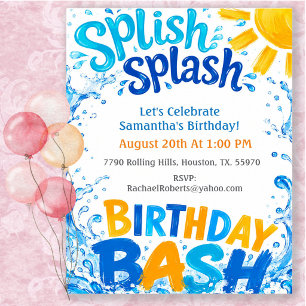 Splish Splash Birthday Bash Pool Party Invitation