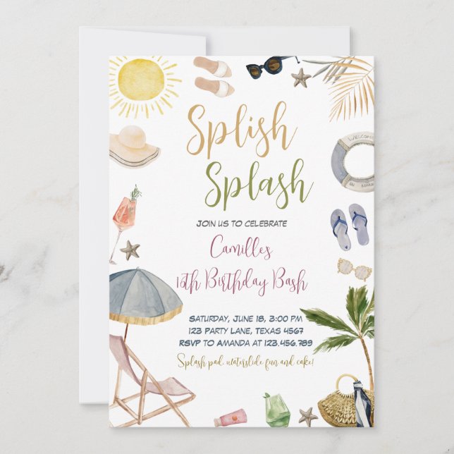  Splish Splash Birthday party Invitation (Front)