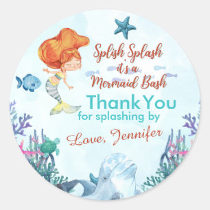 Splish Splash Brown Mermaid Bash Thank You Classic Round Sticker