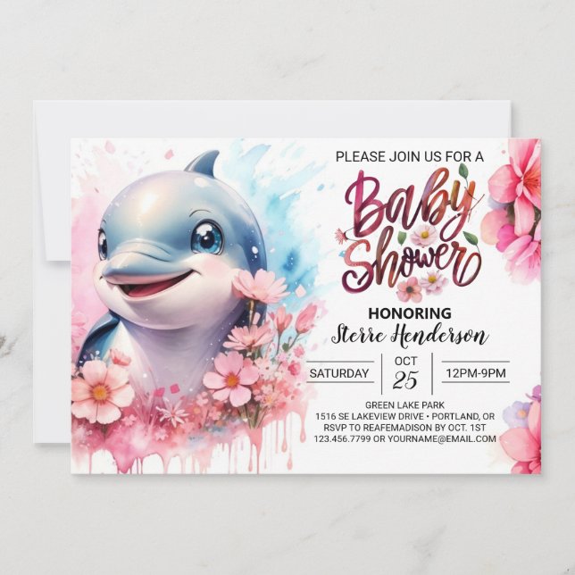 Splish-Splash Dolphin Girl Baby Shower Invitation (Front)