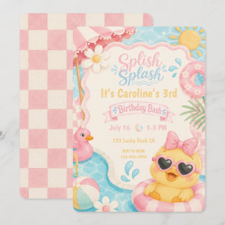 Splish Splash Duck Pool Birthday Invitation | Pink