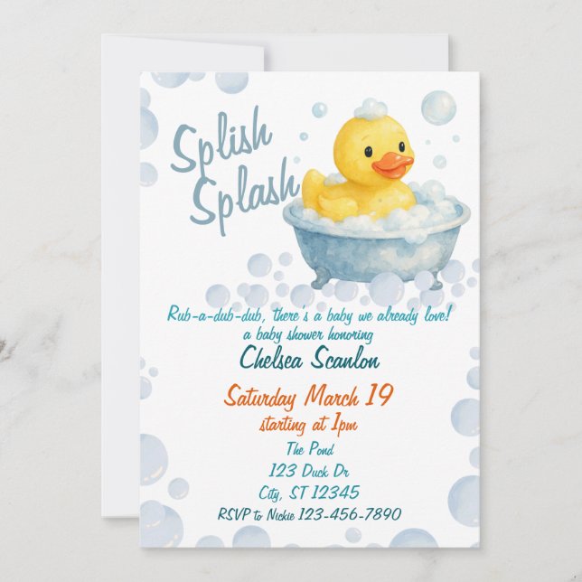 Splish Splash Ducky baby shower  Invitation (Front)