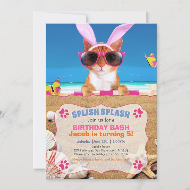 Splish Splash! Funny Cat Invitation (Front)