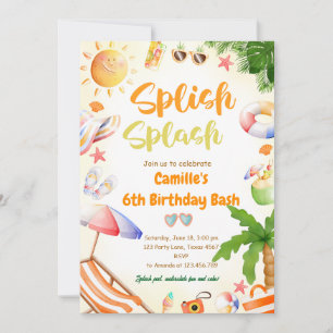 Splish Splash Girl Birthday Bash Pool party Invitation