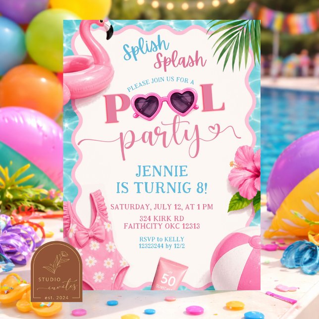 Splish Splash Girl pool party Birthday invitation (Creator Uploaded)