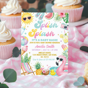 Splish Splash Girl Pool Party Summer Baby Shower Invitation