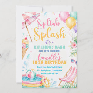 Splish Splash Girl Summer bash Birthday Invitation