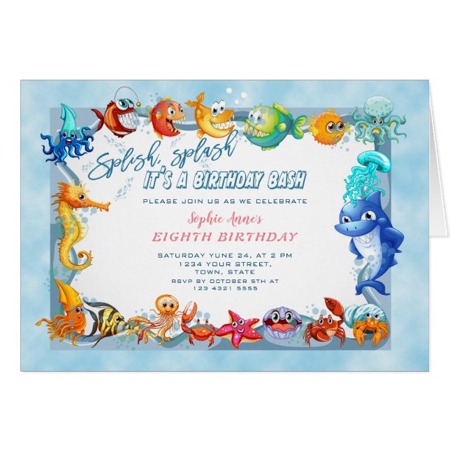 Splish Splash Girl Unique Eighth Pool Birthday (Front Horizontal)