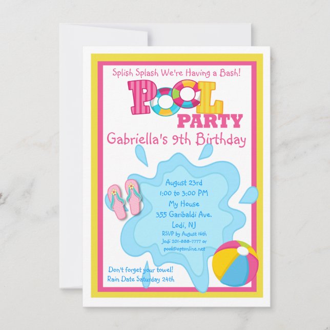 Splish Splash Girls Pool party Invitation (Front)