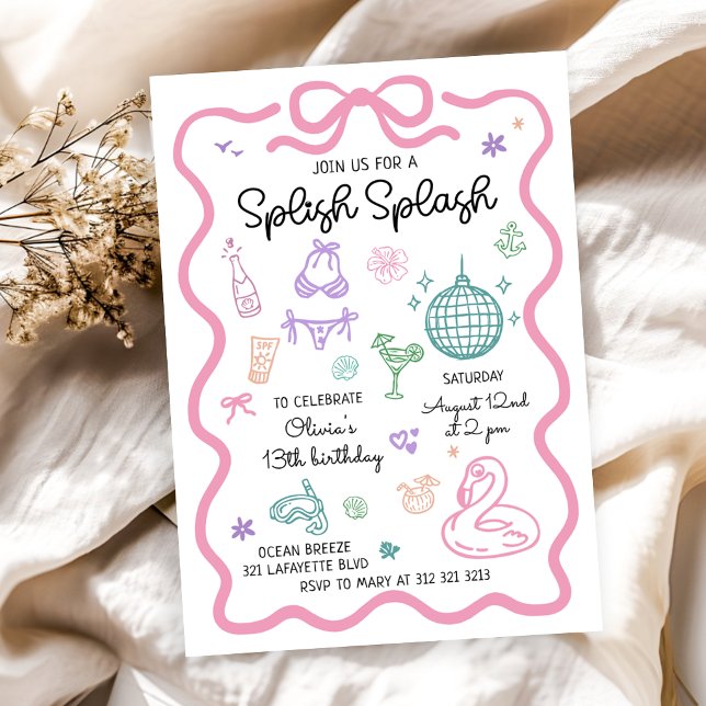 Splish Splash Hand Drawn Summer Fun Birthday Invitation (Creator Uploaded)