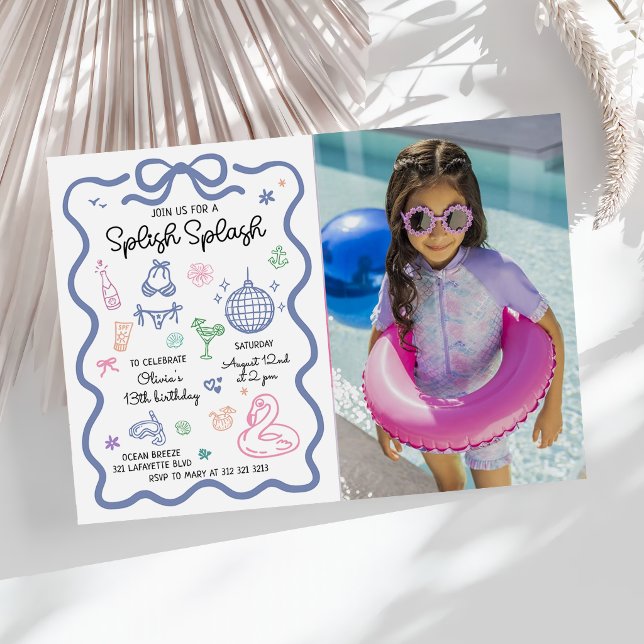 Splish Splash Hand Drawn Summer Fun Birthday Photo Invitation (Creator Uploaded)