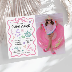Splish Splash Hand Drawn Summer Fun Birthday Photo Invitation