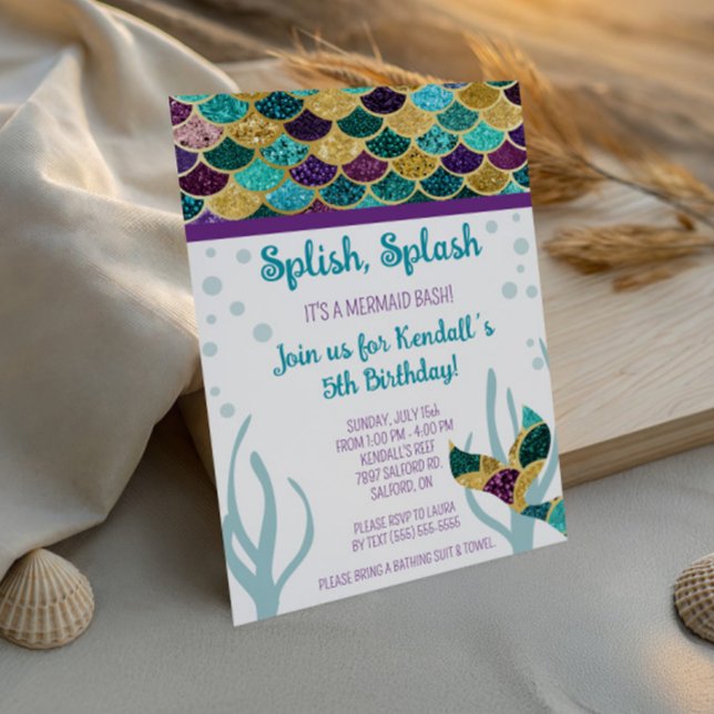 Splish, Splash, it's a Mermaid Bash Birthday Party Invitation (Creator Uploaded)