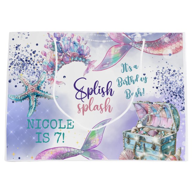 Splish splash magic mermaid birthday bash large gift bag (Front)