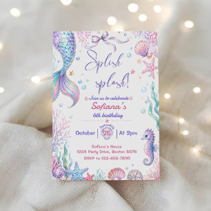 Splish Splash Mermaid 6th Birthday Invitation