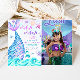 Splish Splash Mermaid 6th Birthday Party Photo Invitation