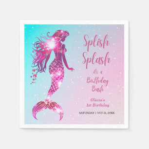 Splish Splash Mermaid Baby Girl 1st Birthday  Napkin
