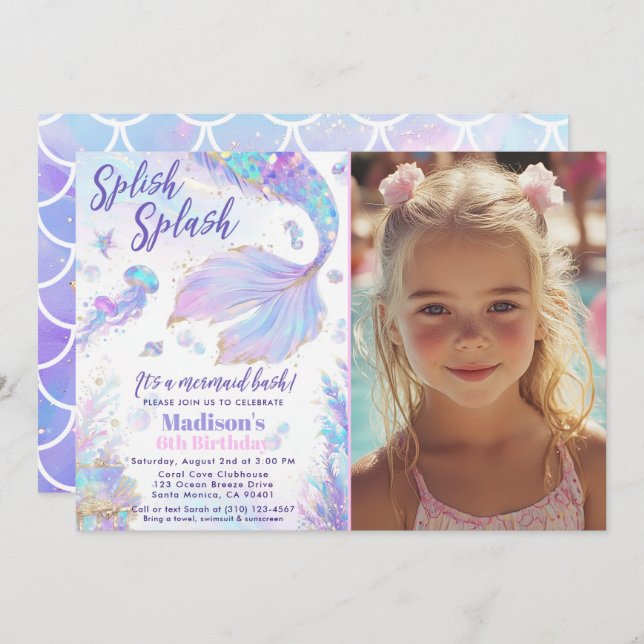 Splish Splash Mermaid Bash Birthday Invitation (Front/Back)