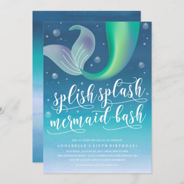 Splish Splash Mermaid Bash Birthday Invitation (Front/Back)