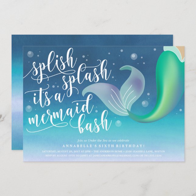 Splish Splash Mermaid Bash Birthday Invitation (Front/Back)