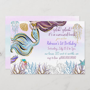 Splish Splash Mermaid Bash Birthday Party Invitation