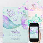 Splish Splash Mermaid Bash Girls Birthday Party Invitation<br><div class="desc">Mermaid Bash birthday invitation with pretty mermaid under the sea theme. The design features a mermaids tail and ocean bubbles in watercolor shades of purple mint green and turquoise and is titled "splish splash it's a mermaid bash". Easy to edit for any age girl's birthday party or summer pool party...</div>