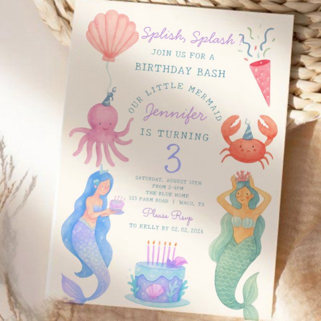 Splish Splash Mermaid Birthday Bash  Invitation (Creator Uploaded)