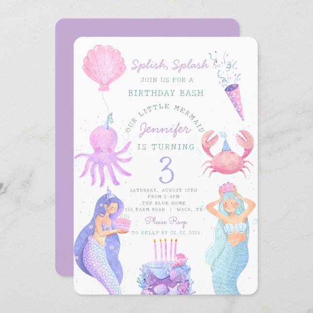 Splish Splash Mermaid Birthday Bash  Invitation (Creator Uploaded)