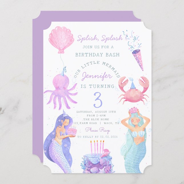 Splish Splash Mermaid Birthday Bash  Invitation (Creator Uploaded)