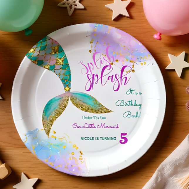 Splish splash mermaid birthday bash paper plate (Creator Uploaded)