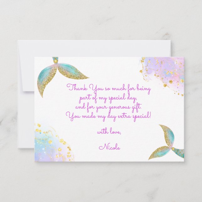 Splish splash mermaid birthday bash thank you card (Front)