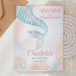 Splish Splash Mermaid Birthday Invitation 