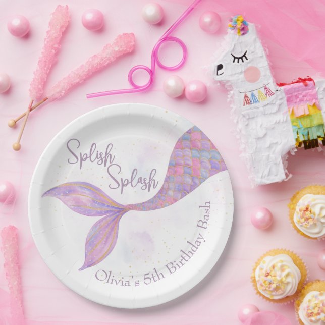 Splish Splash Mermaid Birthday Paper Plates (Party)
