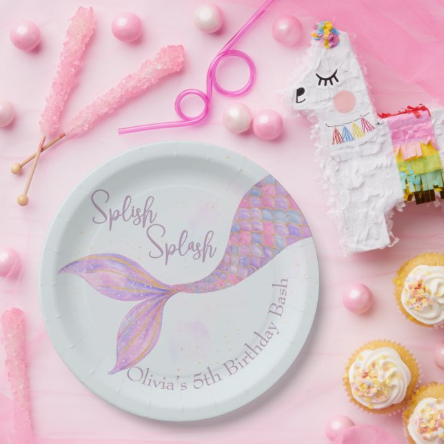 Splish Splash Mermaid Birthday Paper Plates (Party)