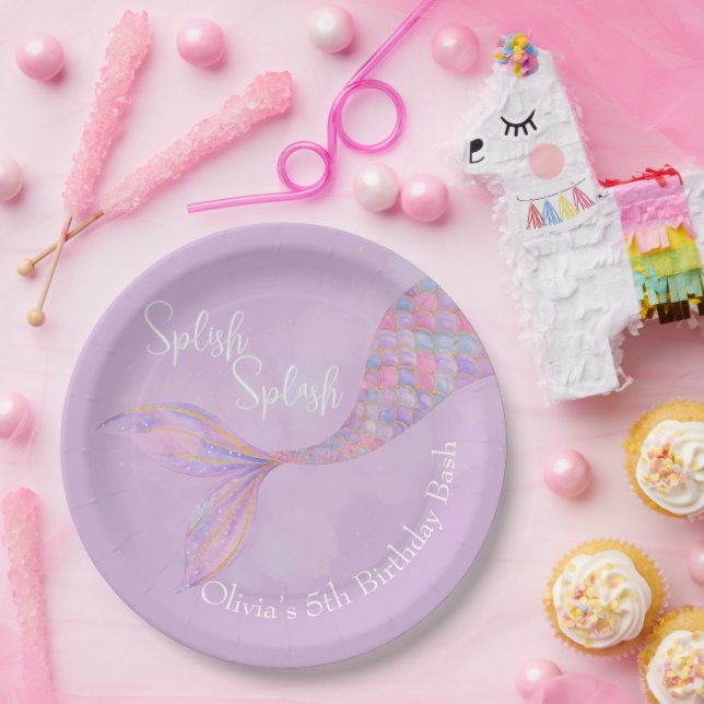 Splish Splash Mermaid Birthday Paper Plates (Party)