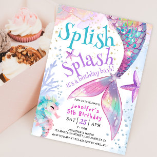 Splish Splash Mermaid Birthday Party Invitation