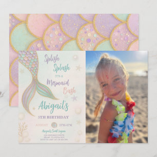 Splish Splash Mermaid Birthday Photo Invitation