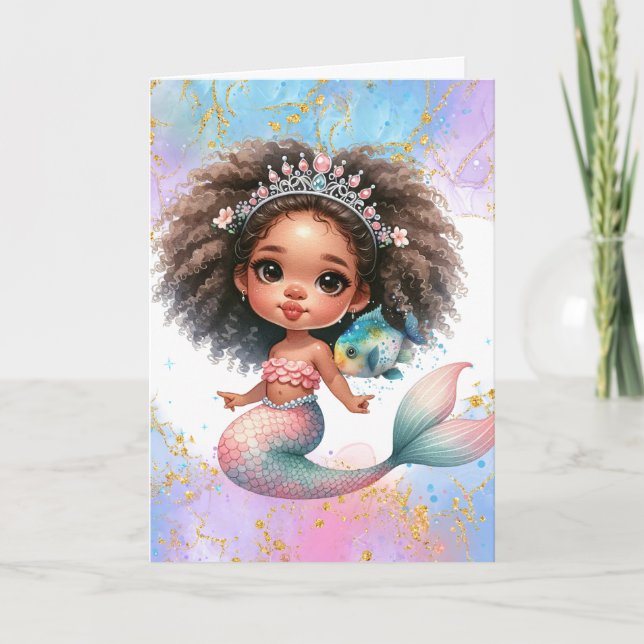 Splish Splash Mermaid Party Plain Birthday Card (Front)