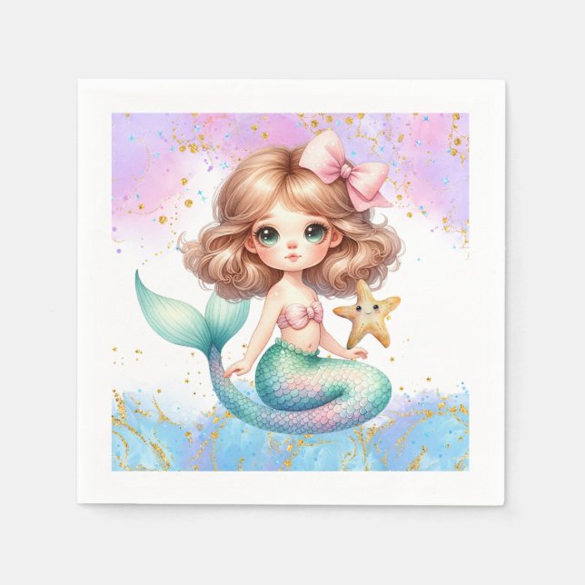 Splish Splash Mermaid Plain Party Napkins (Front)