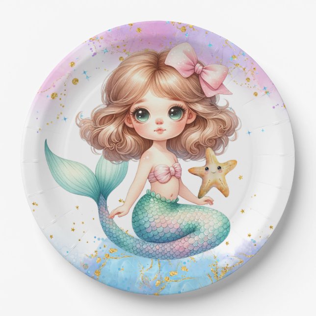 Splish Splash Mermaid Plain Party Plates (Front)