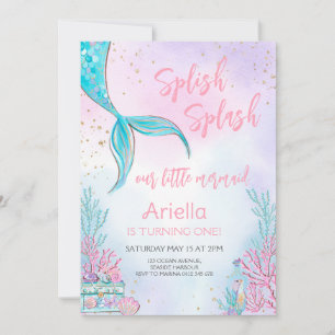 Splish Splash Mermaid Under the Sea Birthday Invitation