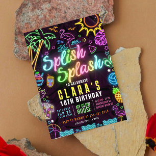 Splish Splash Party Glow Party Editable Invitation
