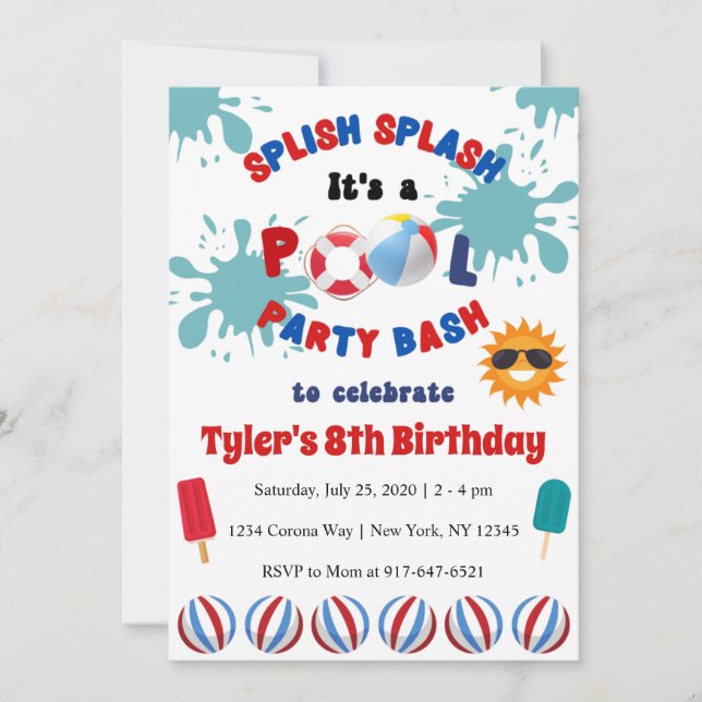 Splish Splash Pool Birthday Party Invitation (Front)