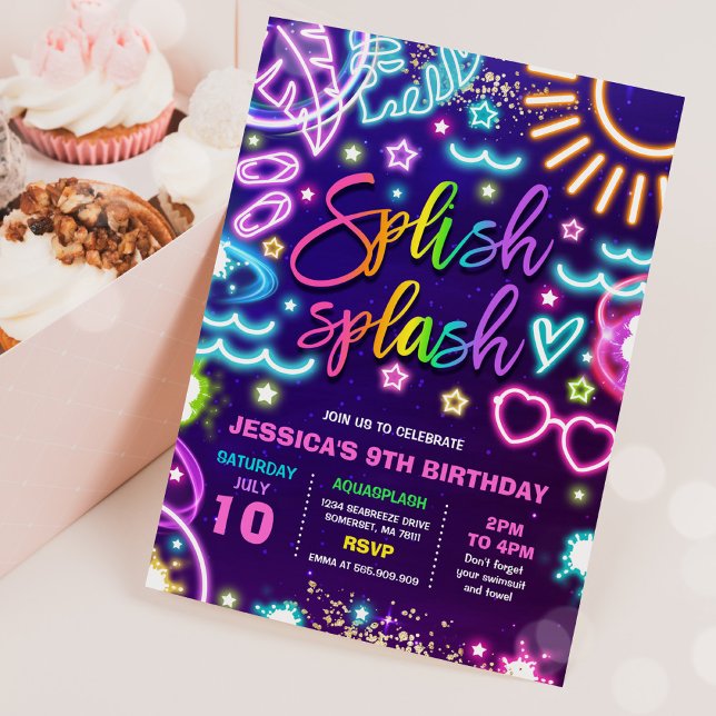 Splish Splash Pool Birthday Party Tie Dye Glow Invitation (Creator Uploaded)