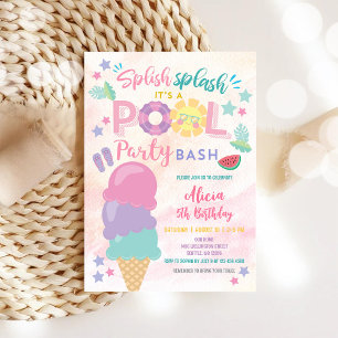 Splish Splash Pool Party Bash Ice Cream Birthday Invitation